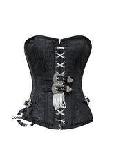 Black Brocade Front Lace Gothic Costume Waist Training Bustier Overbust Corset Top